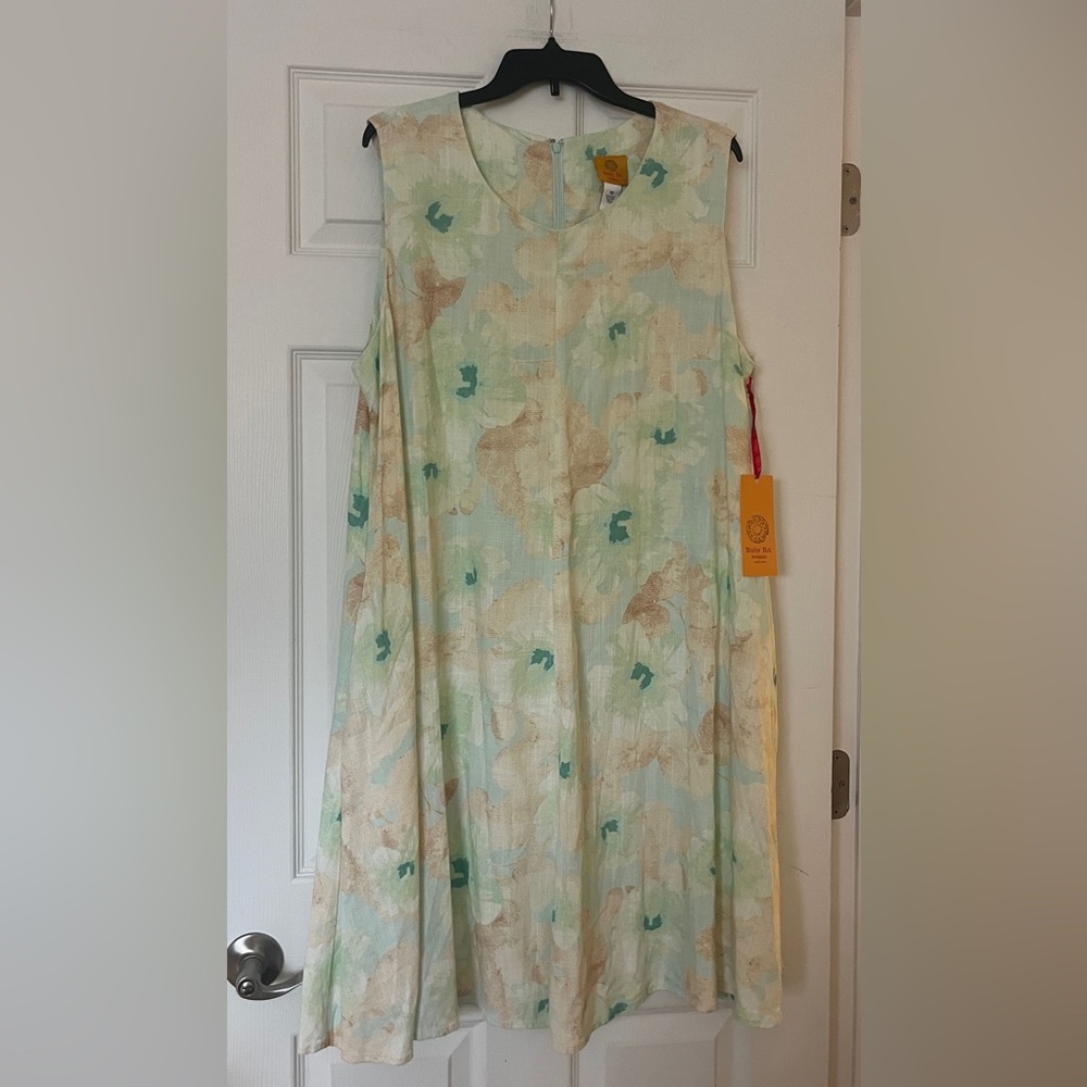 NWT Ruby Rd. Pastel Abstract Easy Breezy Flowy  Floral Dress Size 1X Linen Blend